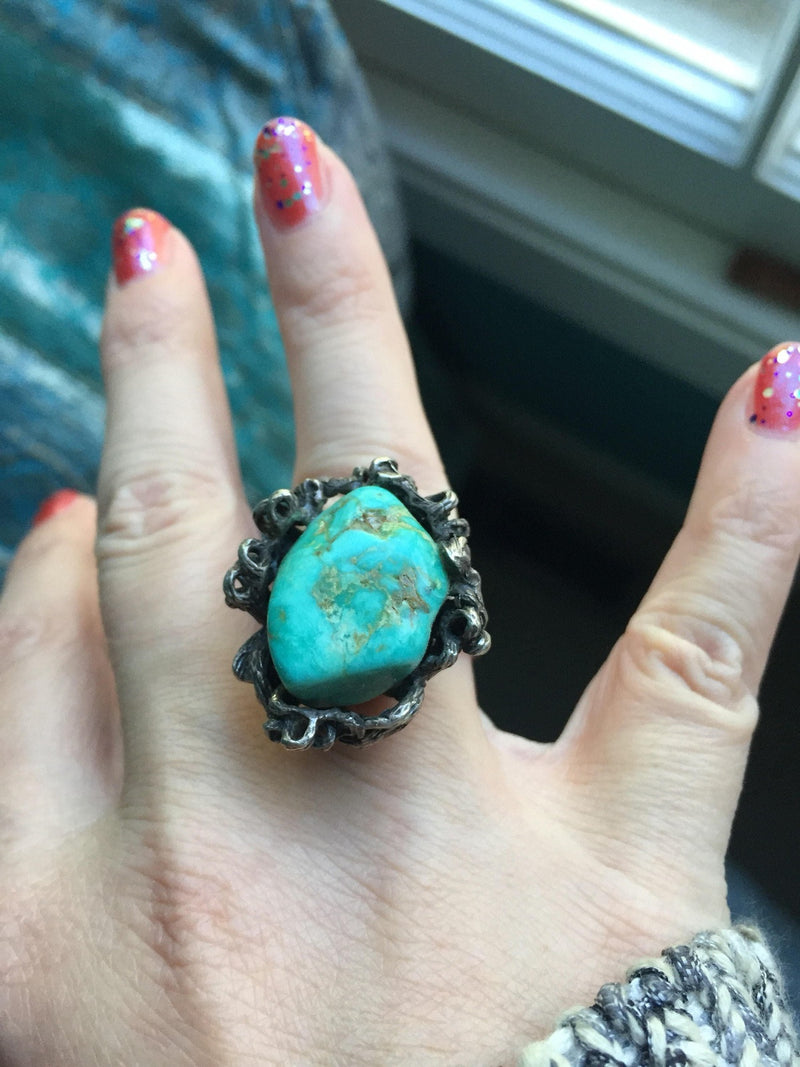 Turquoise Brutalist Ring - Vintage