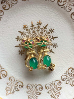 Cats with bow ties Brooch - Chrysoprase and Ruby - 18k Gold - Vintage - Love Vintage Paris