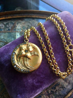 Flower Locket Necklace - Moon Locket - Crescent Locket - Paste Locket - Victorian Locket - Gold Filled Locket - Wedding Locket