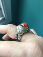 Coral Ring - Engraved Sterling  Silver - Vintage