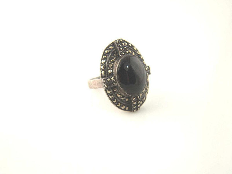 Art Deco Onyx Ring - Marcasite - Sterling Silver - Vintage Jewelry - Love Vintage Paris