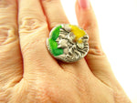 Enamel Goddess Ring - Art Nouveau - Sterling Silver - Mucha - Vintage