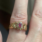 Ruby Diamond Halo Ring - 14k Gold - Vintage
