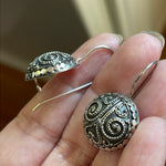 Round Granulated Design Earrings - Sterling Silver - Vintage