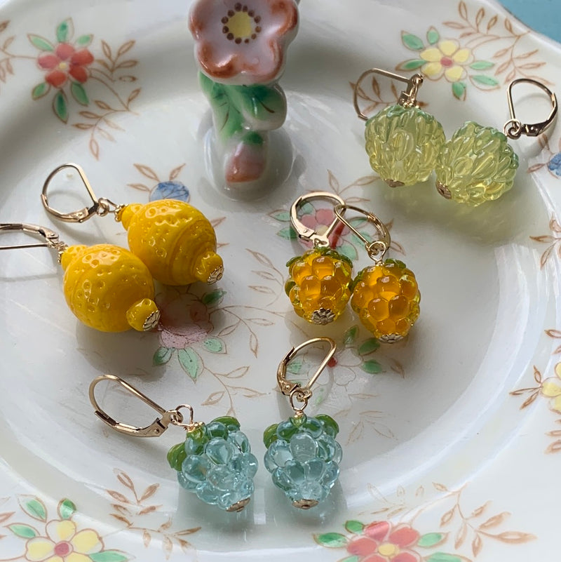 Fruit Earrings - Yellow and Pale Aqua Hues - Gold Filled - Handmade