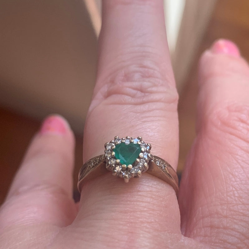 Emerald Heart Ring Diamond Halo – Vintage Paris Jewelry