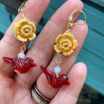 Bird and Berry Earrings - Gold Filled - Handmade