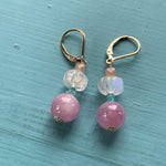 Lantern Earrings - Kunzite, Carved Moonstone, Peach Moonstone and Apatite - Gold Filled - Handmade