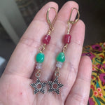Star Drop Earrings - Rubellite, Jade, Chrysoprase and Citrine - Sterling and Gold Filled - Handmade