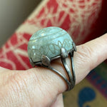 Carved Jade Dome Ring - Sterling Silver - Vintage
