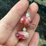 Glass Rabbit Earrings  - Pink - Opal Glass Beads - Gold Filled - Handmade