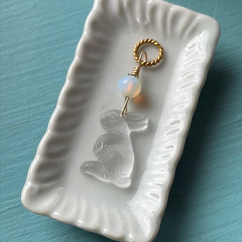 Glass Rabbit Pendant - Opal Glass - Gold Filled - Handmade