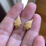 Diamond Cut Leaf Earrings - 14k Gold - Vintage