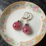 Ladybird Earrings - Vintage Beads - Pearl - Gold Filled - Handmade