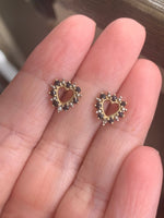 Sapphire Heart Earrings - Diamond - 10k Gold - Vintage