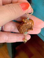 Carved Squirrel Talisman - Peach Moonstone, Chrysoprase, Turquoise and Bronze - Gold Filled - Handmade - Love Vintage Paris