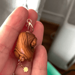 Rabbit Talisman Pendant - Netsuke - Garnet, Coral and Bronze - Handmade