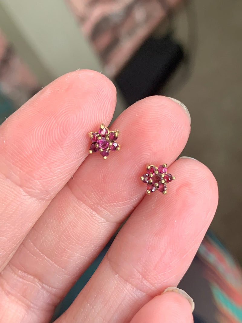 Ruby Flower Earrings - 9k Gold