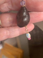 Carved Mouse Shell Netsuke - Opal, Ruby Fluorite and Garnet - Gold Filled - Handmade - Love Vintage Paris
