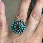 Turquoise Cluster Ring - Native American - Sterling Silver - Vintage