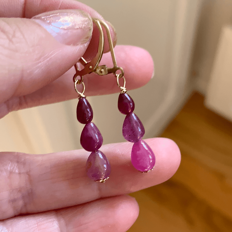 Ruby Drop Earrings - Gold Filled - Handmade