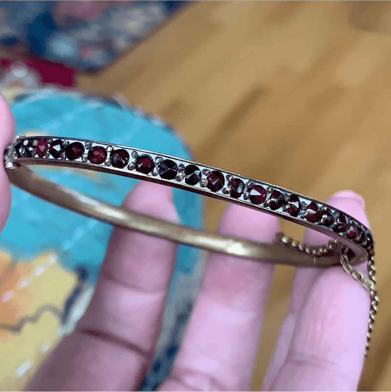Vintage Garnet Hinged Bangle Bracelet