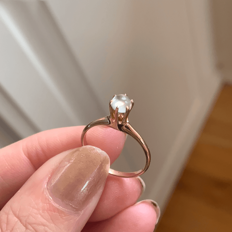 Moonstone Solitaire - 14k Rose Gold - Victorian - Antique