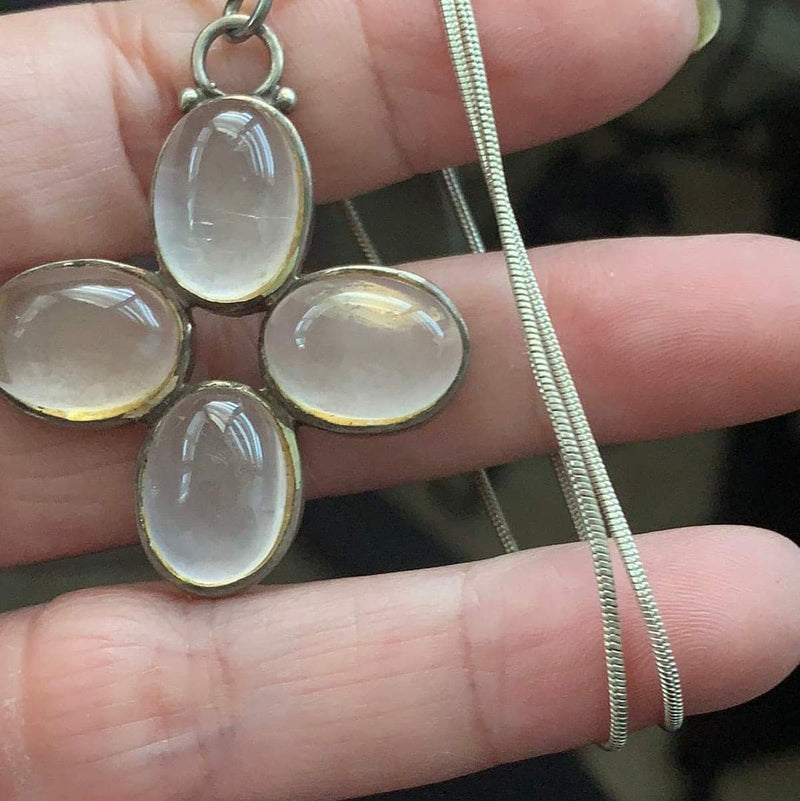 rose-quartz-necklace-sterling-silver-vintage