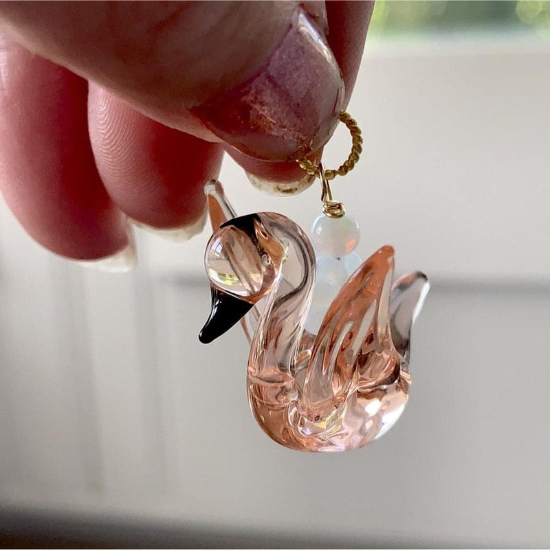 Glass Swan Pendant - Gold Filled - Handmade