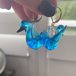 Blue Glass Swan Earrings - Gold Filled - Handmade - Love Vintage Paris