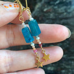 Star Drop Earrings - Apatite, Peach Moonstone, Pearl and Sapphire - Gold Filled