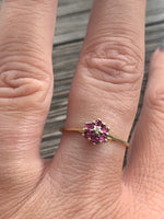 Ruby Diamond Flower Ring - 10k Gold - Vintage
