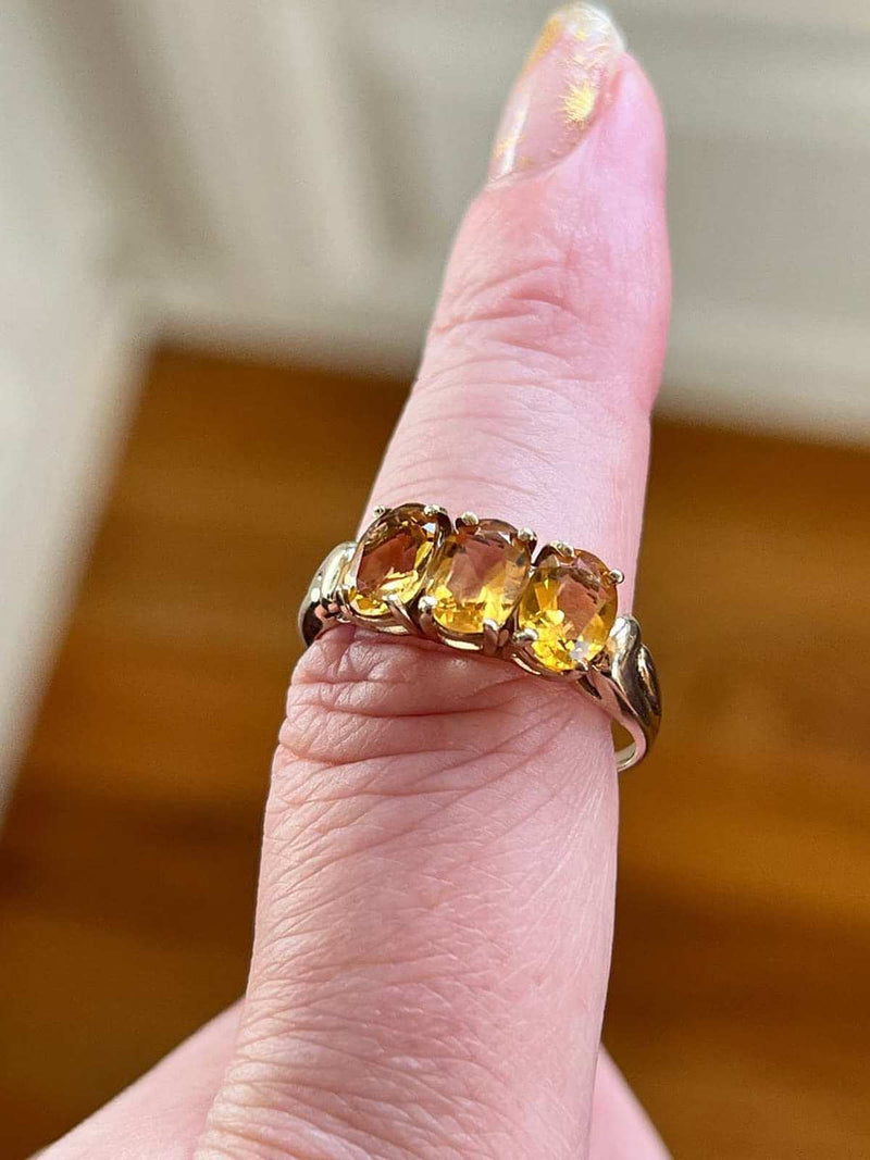 Citrine Three Stone Ring - 10k Gold - Vintage