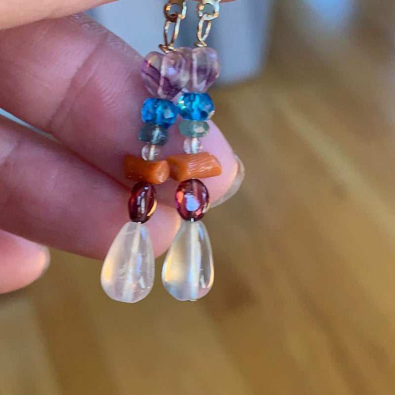 Rainbow Totem Gem Earrings - Gold Filled - Handmade