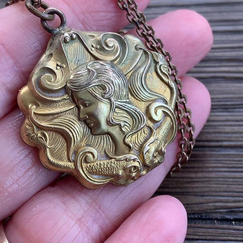 Nouveau Mermaid Locket - Gold Filled Locket- Antique Locket