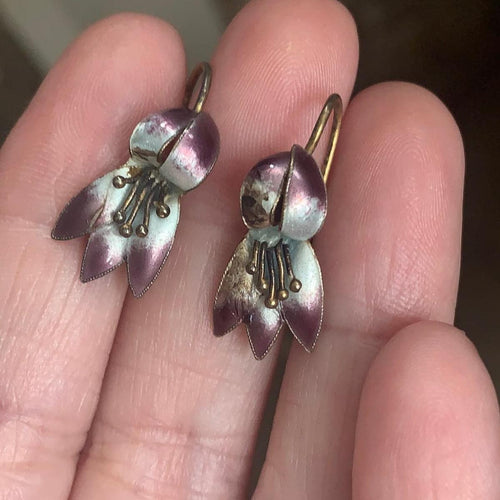 Thousand Flower Earrings - Sterling and Enamel - Vintage