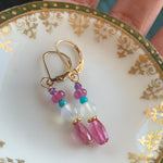 Gemstone Totem Earrings - Pink Sapphire, Amethyst, Moonstone and Turquoise - Gold Filled - Handmade