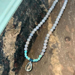 Aquamarine Drop Necklace - Turquoise, Chalcedony and Apatite - Sterling Silver - Handmade