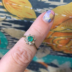 Emerald Diamond Flower Ring - 10k Gold - Vintage