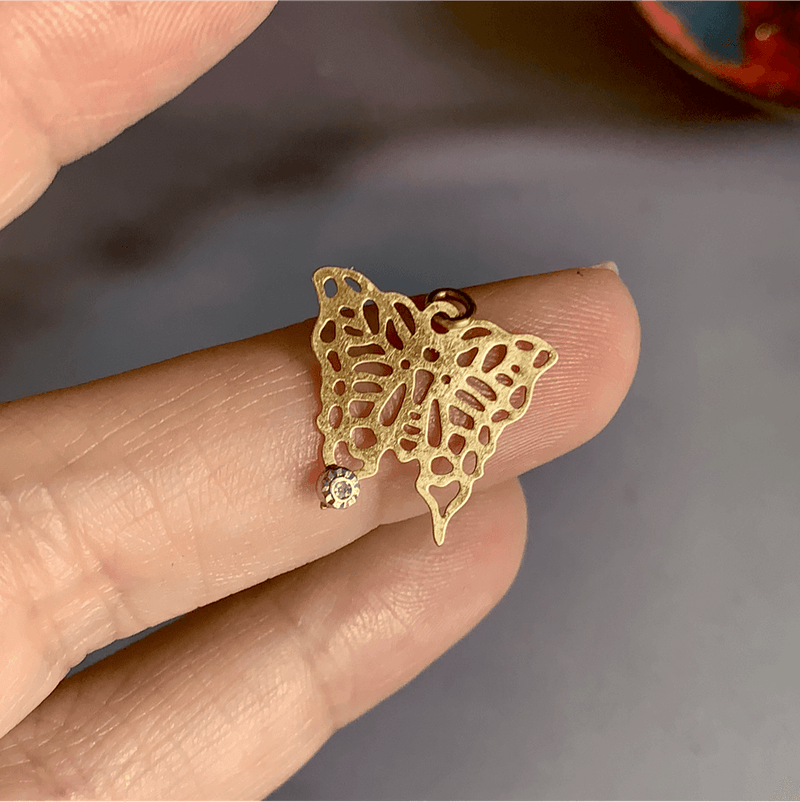 Butterfly Pendant - Diamond - 14k Gold - Vintage - Love Vintage Paris