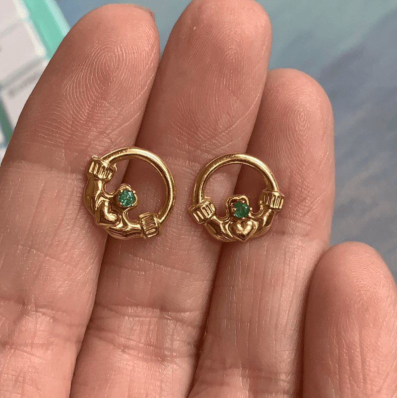 Emerald Hand Heart Earrings 14k Gold Vintage – Vintage Paris