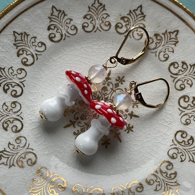 Mushroom Earrings - Amanita - Gold Filled - Handmade