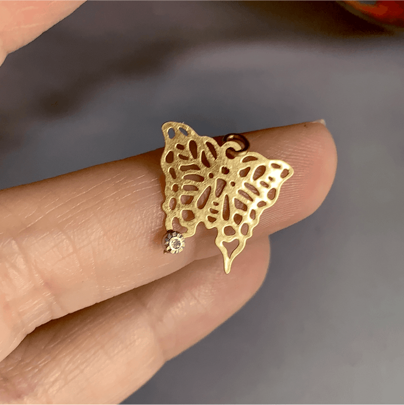 Butterfly Pendant - Diamond - 14k Gold - Vintage - Love Vintage Paris