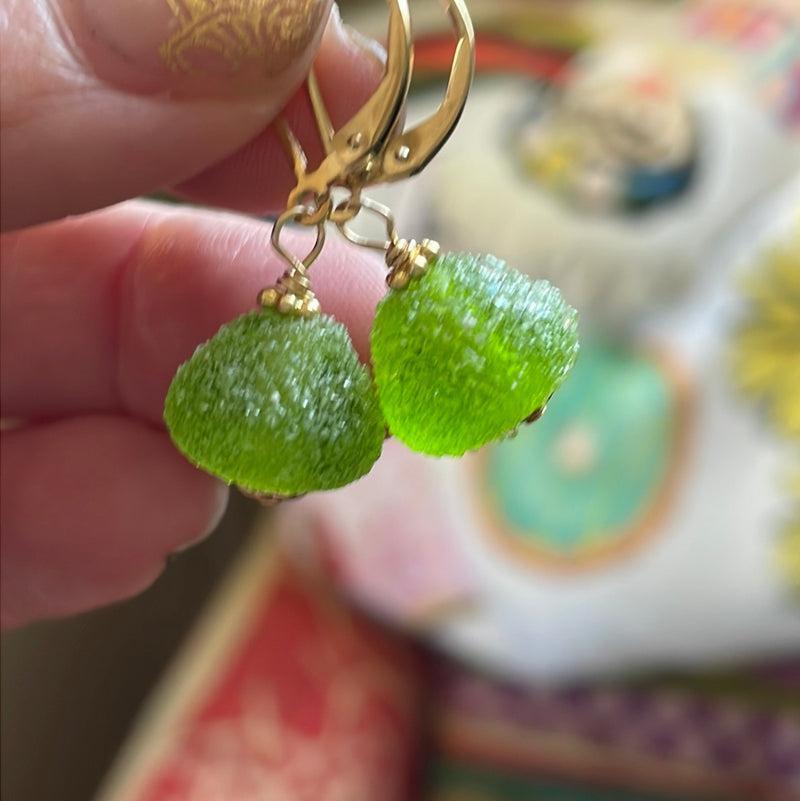 Glass Gum Drop Earrings - Gold Filled - Handmade