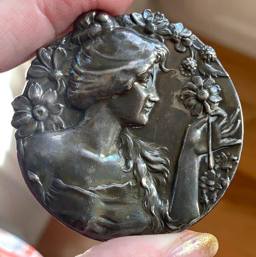 Flower Goddess Brooch - Huge Size - Sterling Silver - Antique