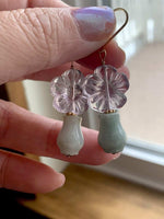 Carved Fluorite Flower Earrings - Jade Vases - Gold Filled - Handmade