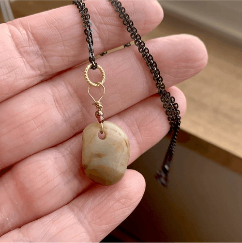 Beach Stone Necklace - Rose Gold Filled Chain - Handmade