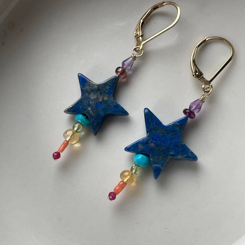 Rainbow Star Earrings - Gold Filled - Handmade