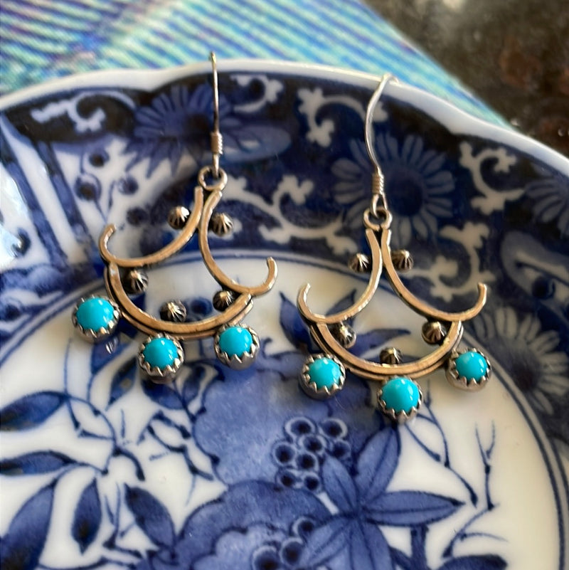 Turquoise Flourish Earrings - Sterling Silver - Vintage