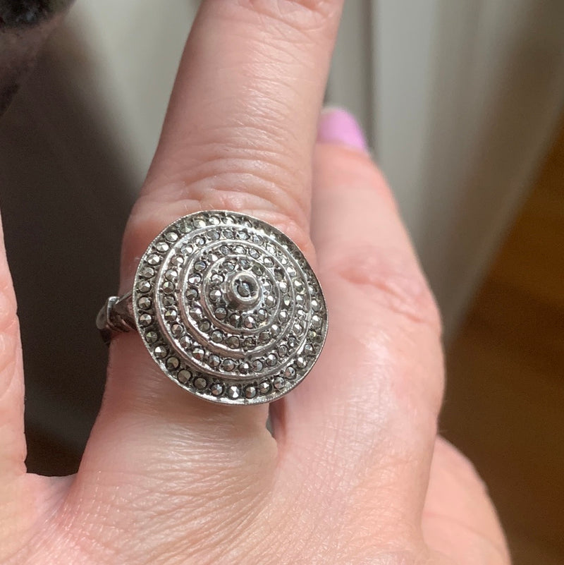 Marcasite Circle Ring - Sterling Silver - Vintage